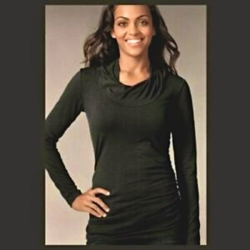 VINTAGE CAbi - Olive Green Twist Cowl Neck Long Sleeve Top